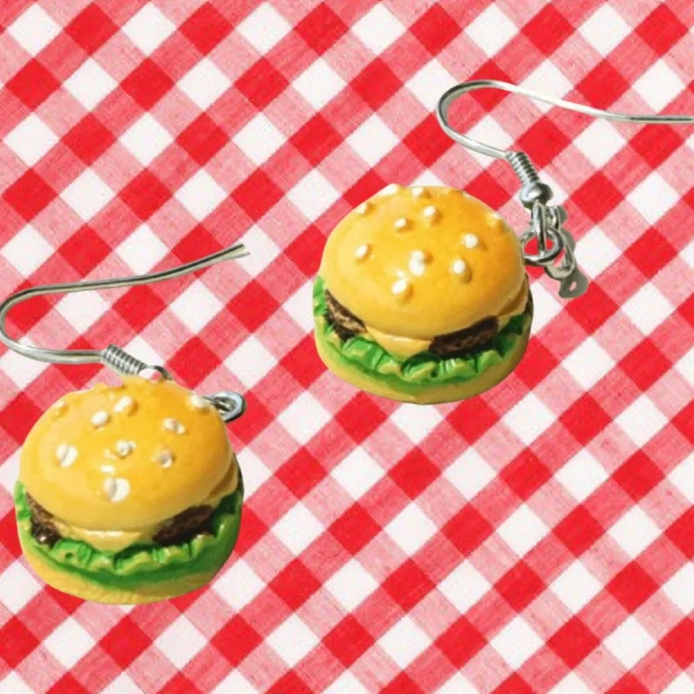 Y2K Hamburger Dangle Earrings: Creative Simulation Food